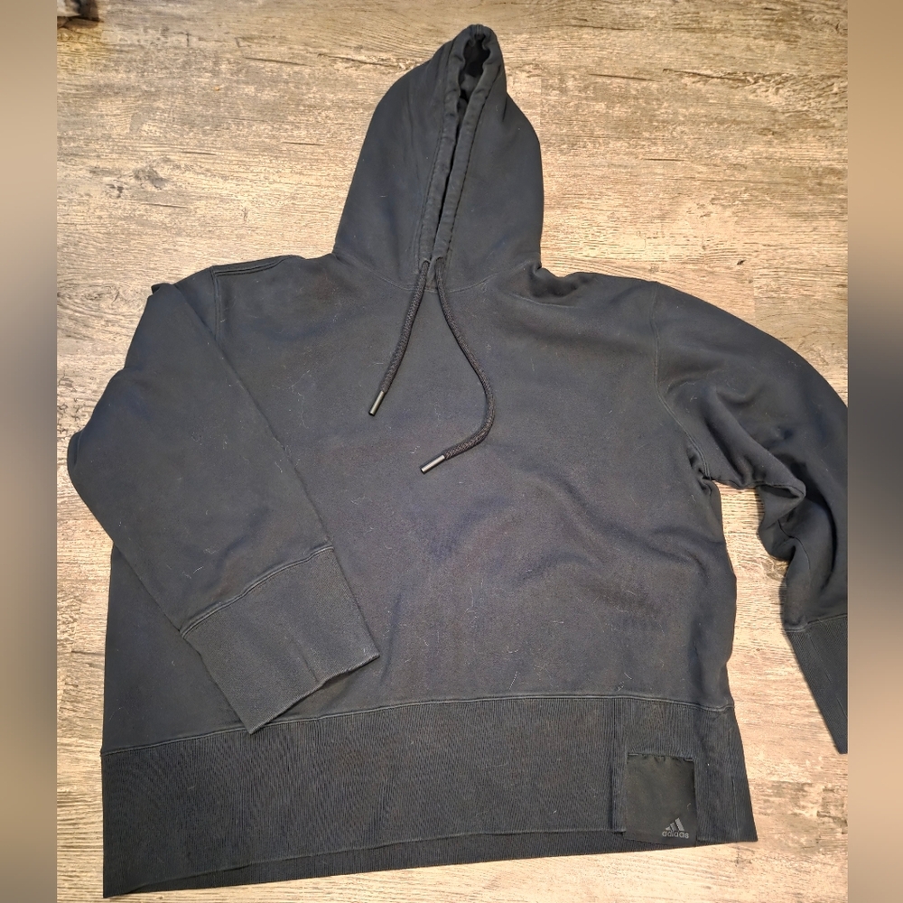 Adidas men's oversized black hoodie heavyweight string ends size XL